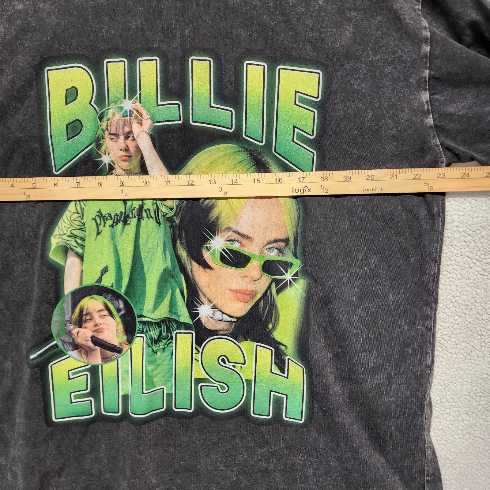 Billie Eilish Graphic T-shirt Size L/XL Black Acid Wash 100% Cotton Relaxed Fit