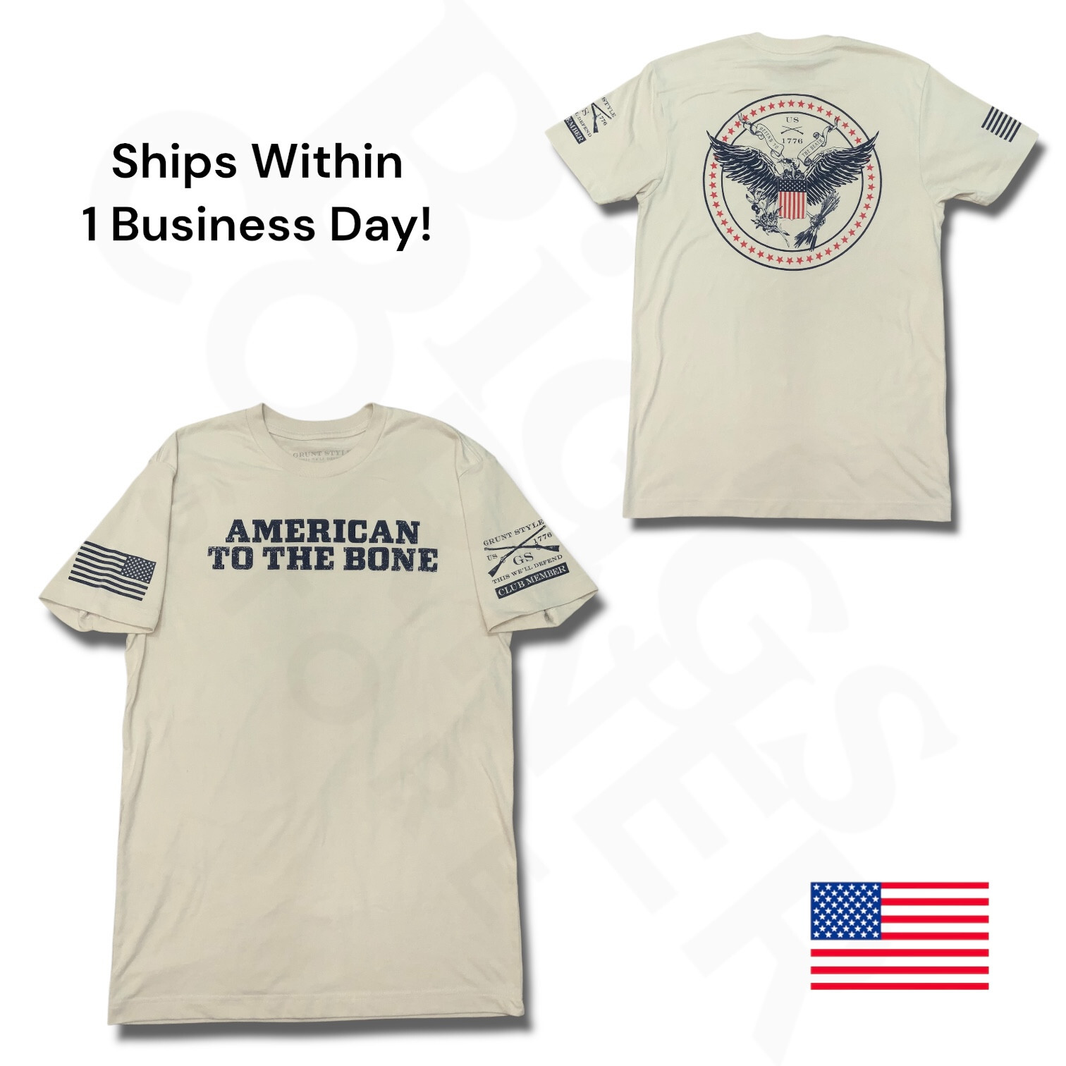 Grunt Style T-Shirt Men&rsquo;s M Beige American To The Bone USA Eagle Flag Patriotic