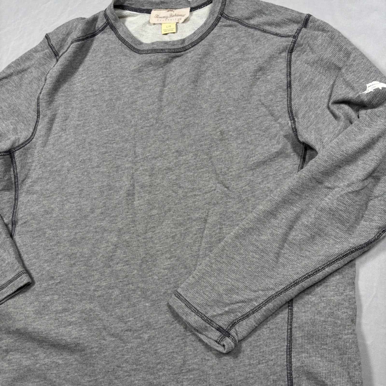 Tommy Bahama Reversible Shirt Mens Large Gray Waffle Knit Cotton Long Sleeve Tee