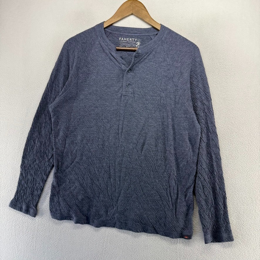 Faherty Cloud Cotton Shirt Men&rsquo;s Large Blue Henley Solid blank Lightweight Soft