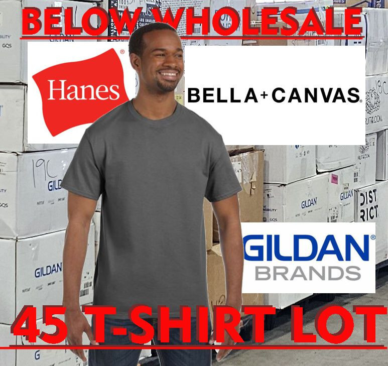 Below WHOLESALE 45 Blank 4XL GREY Gildan 5000 Hanes Bella+Canvas 3001 Tshirt Lot