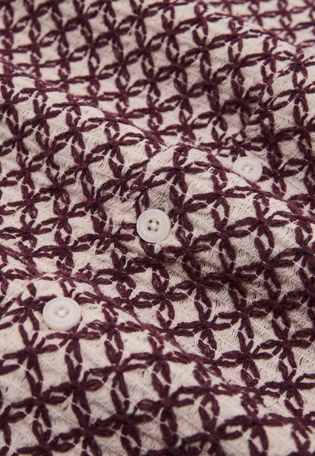 REISS Mens Rust Red Mills Cuban Collar SS Shirt Designer Embroidered Crochet