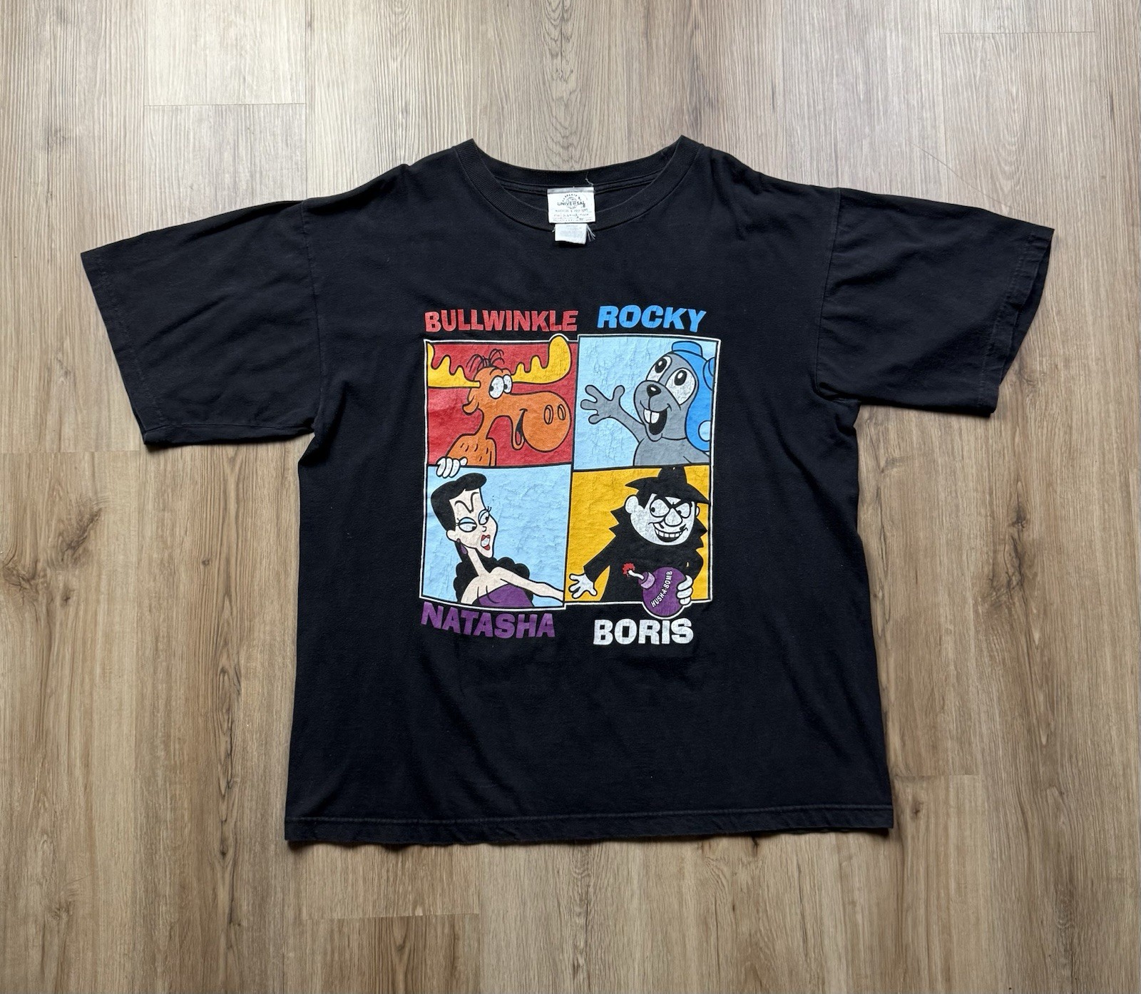 90s VINTAGE Rocky & Bullwinkle Universal Studios T-Shirt Size XL Movie Promo