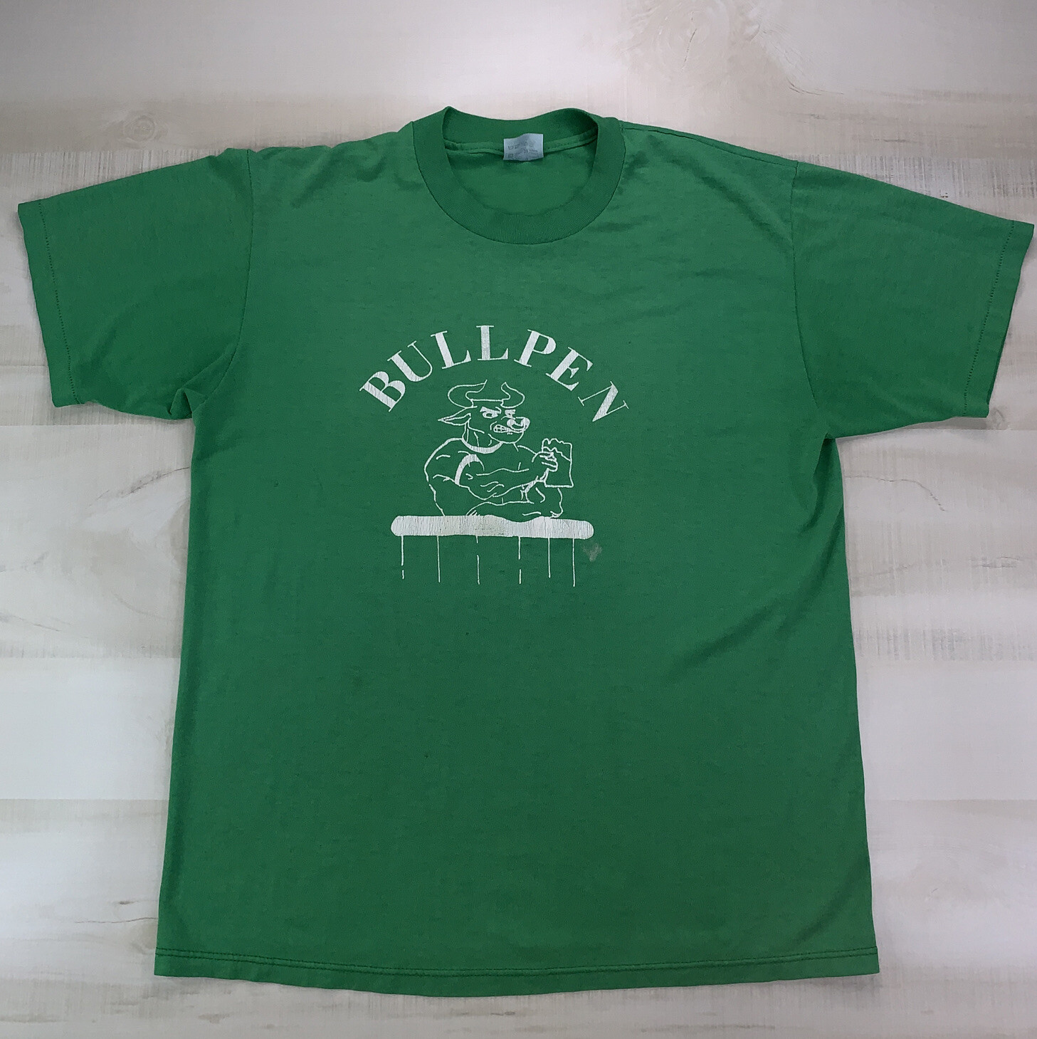 Vintage 80s-90s Steadman USA Made “BULLPEN” Bull Graphic T Shirt Single Stitch