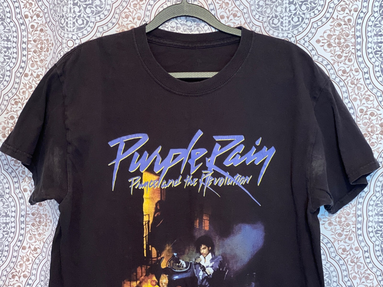 Prince Purple Rain Band Graphic T-Shirt Black Short Sleeve Crew Neck Size L