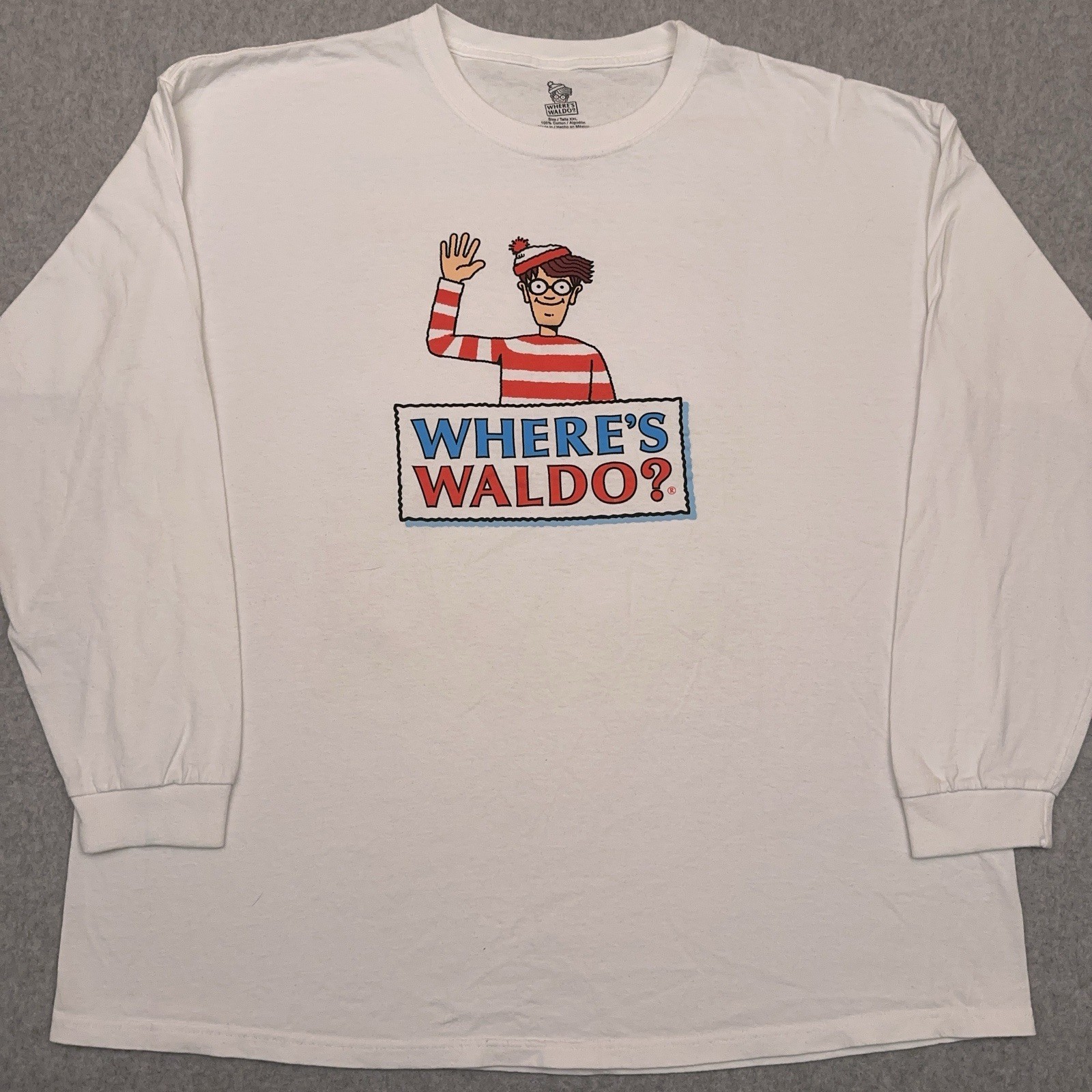 Where&rsquo;s Waldo Long Sleeve T-Shirt Men&rsquo;s XXL White At The Campground Crew Neck