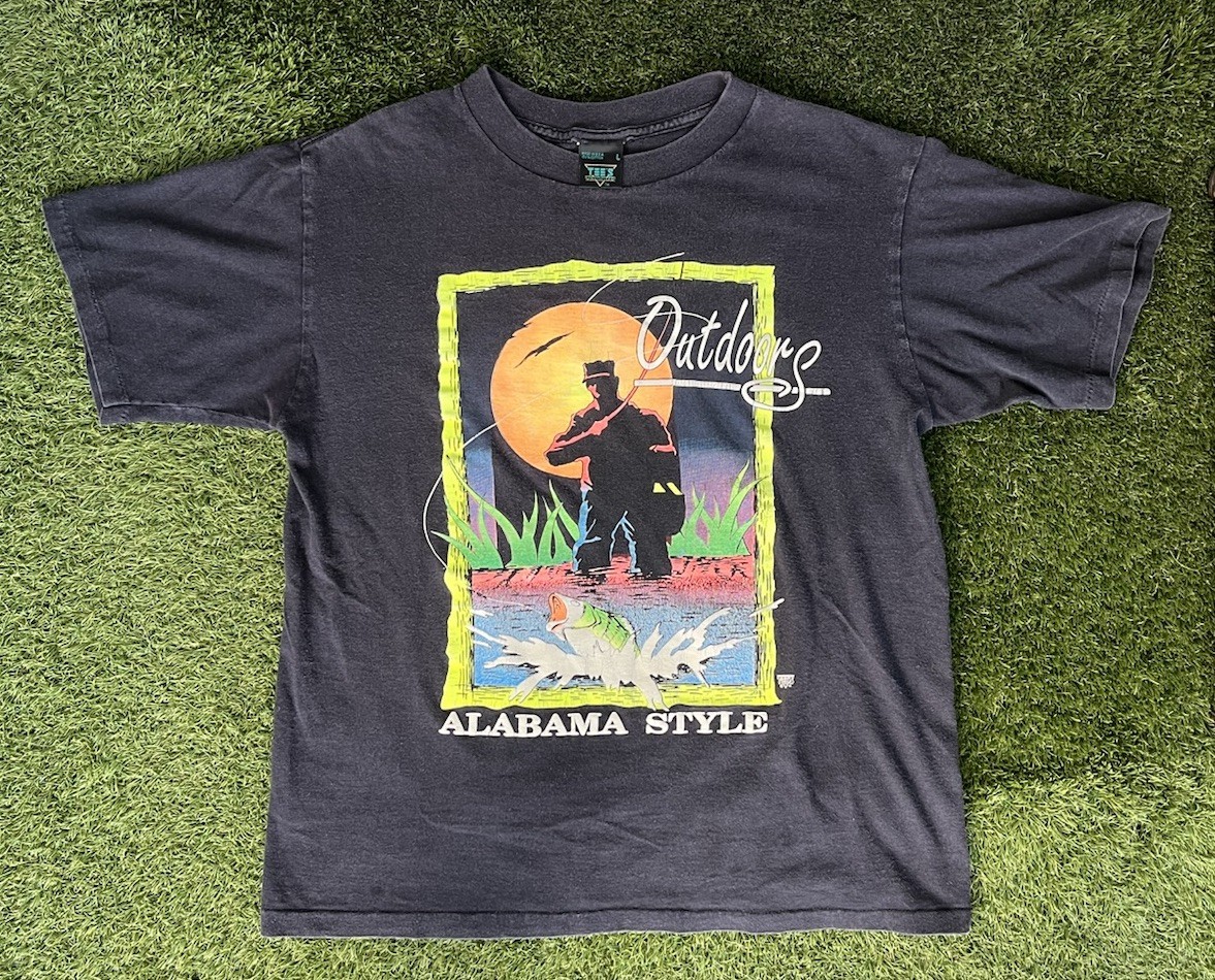Vintage Outdoors Alabama Style Fishing Short Sleeve Tshirt Black Size Large
