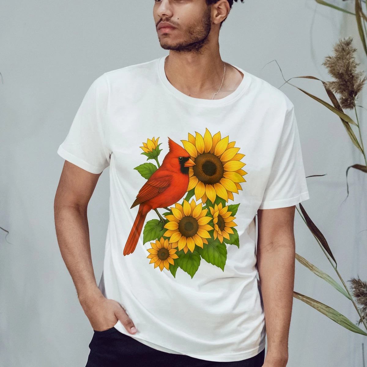 Red Cardinal Sunflower Womens T-Shirt Cardinal Gardening