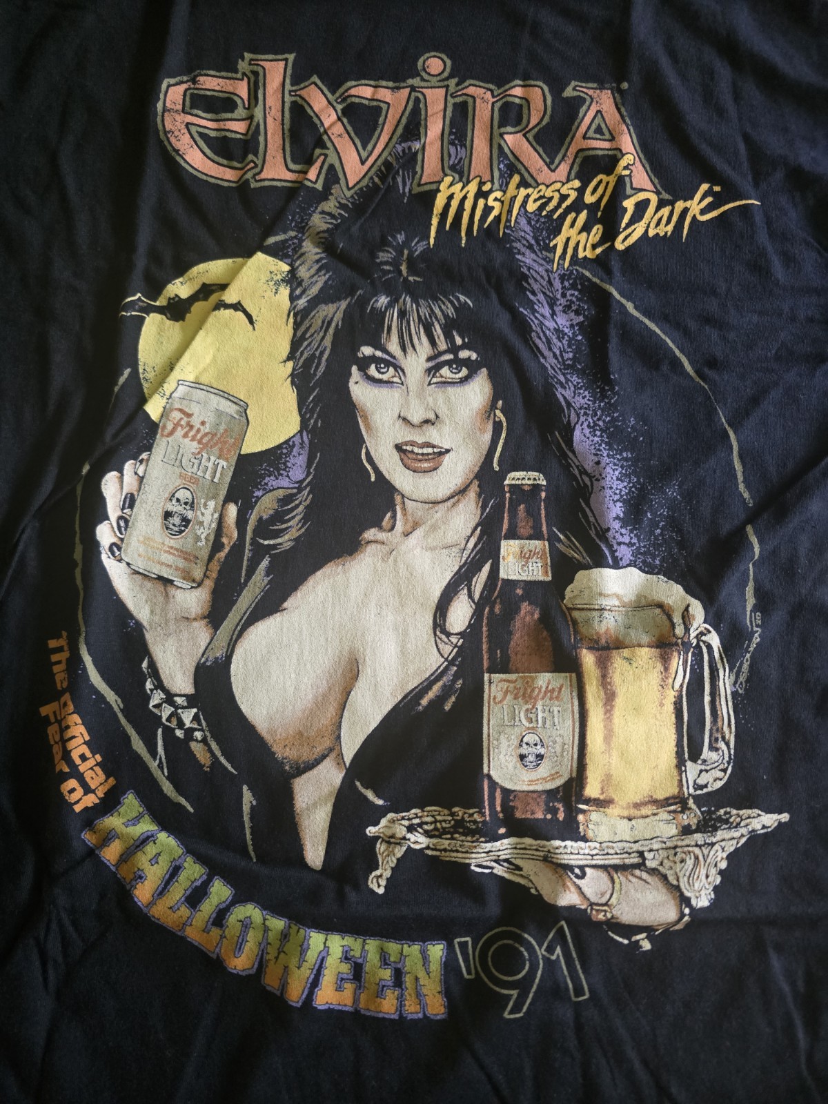 NWOT Official ELVIRA Mistress Of The Dark LIGHT BEER Black SHIRT Fright Rags XL