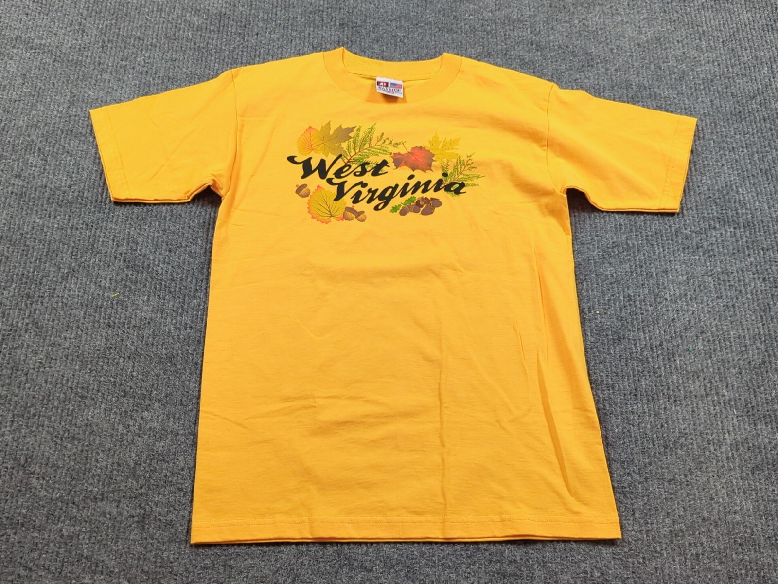 Vintage West Virginia Shirt Mens Medium Yellow Travel Y2K Bayside Heavyweight