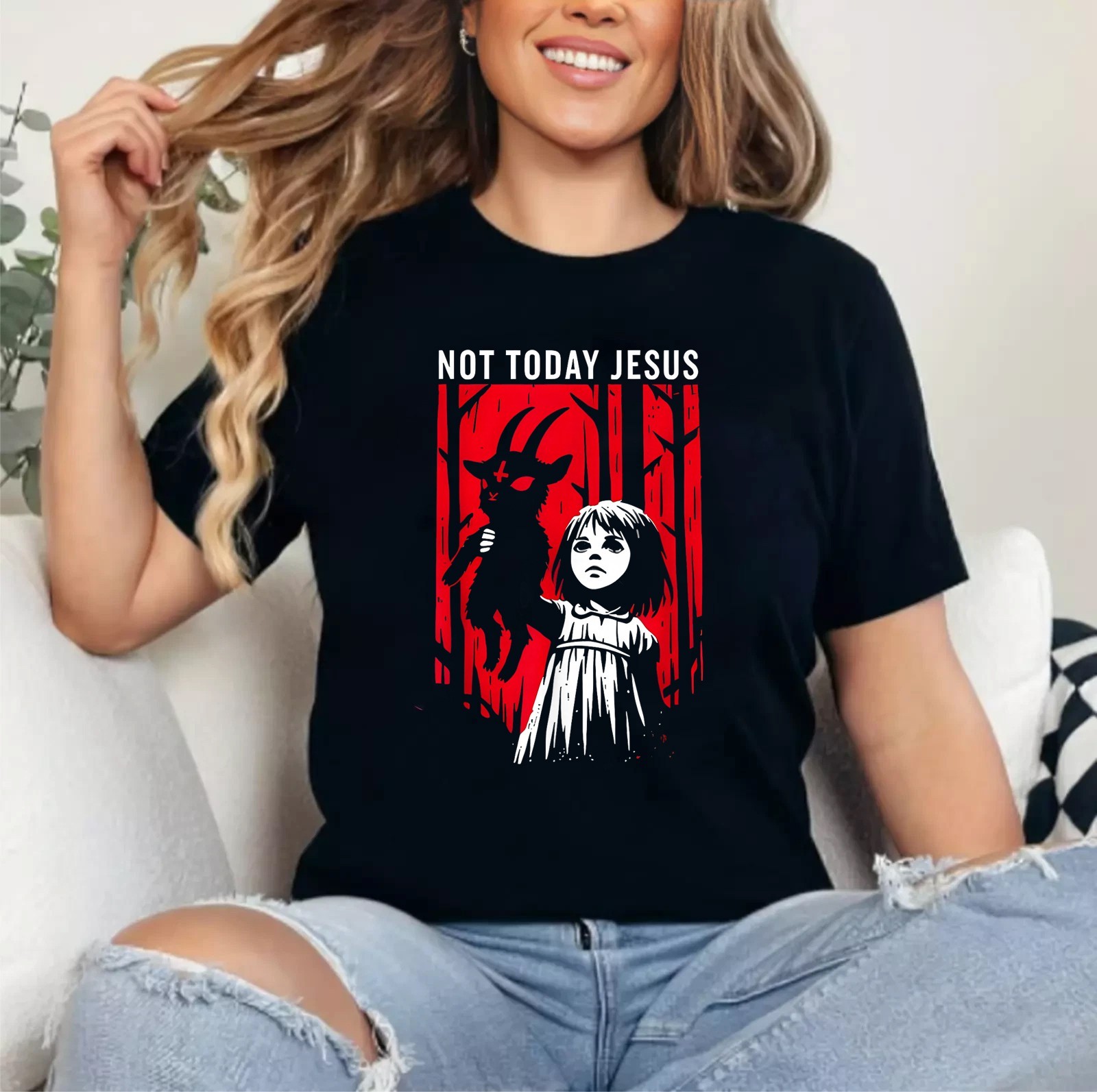 Not Today Jesus Funny Gothic Dark Art Creepy Cute Pastel Goth Tee Unisex T-Shirt