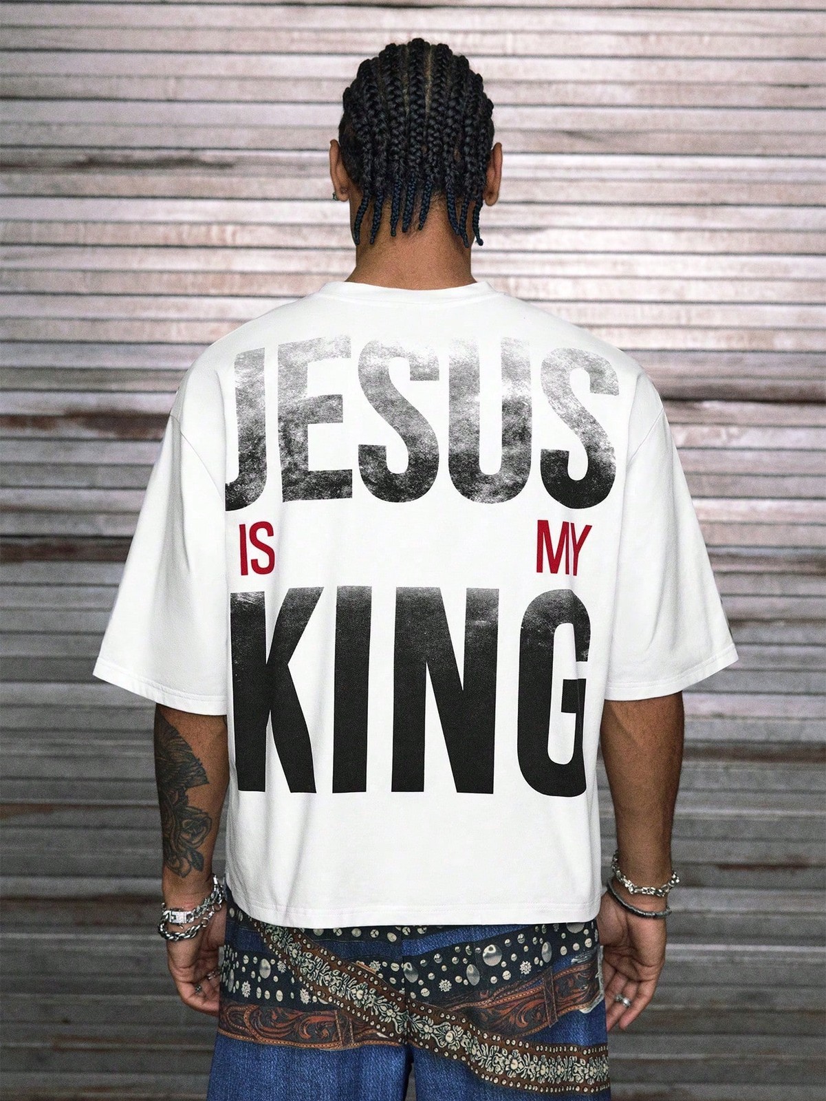 Jesus Is My King V-Neck Tee Men&rsquo;s 180g Oversized Cotton Short Sleeve Christian