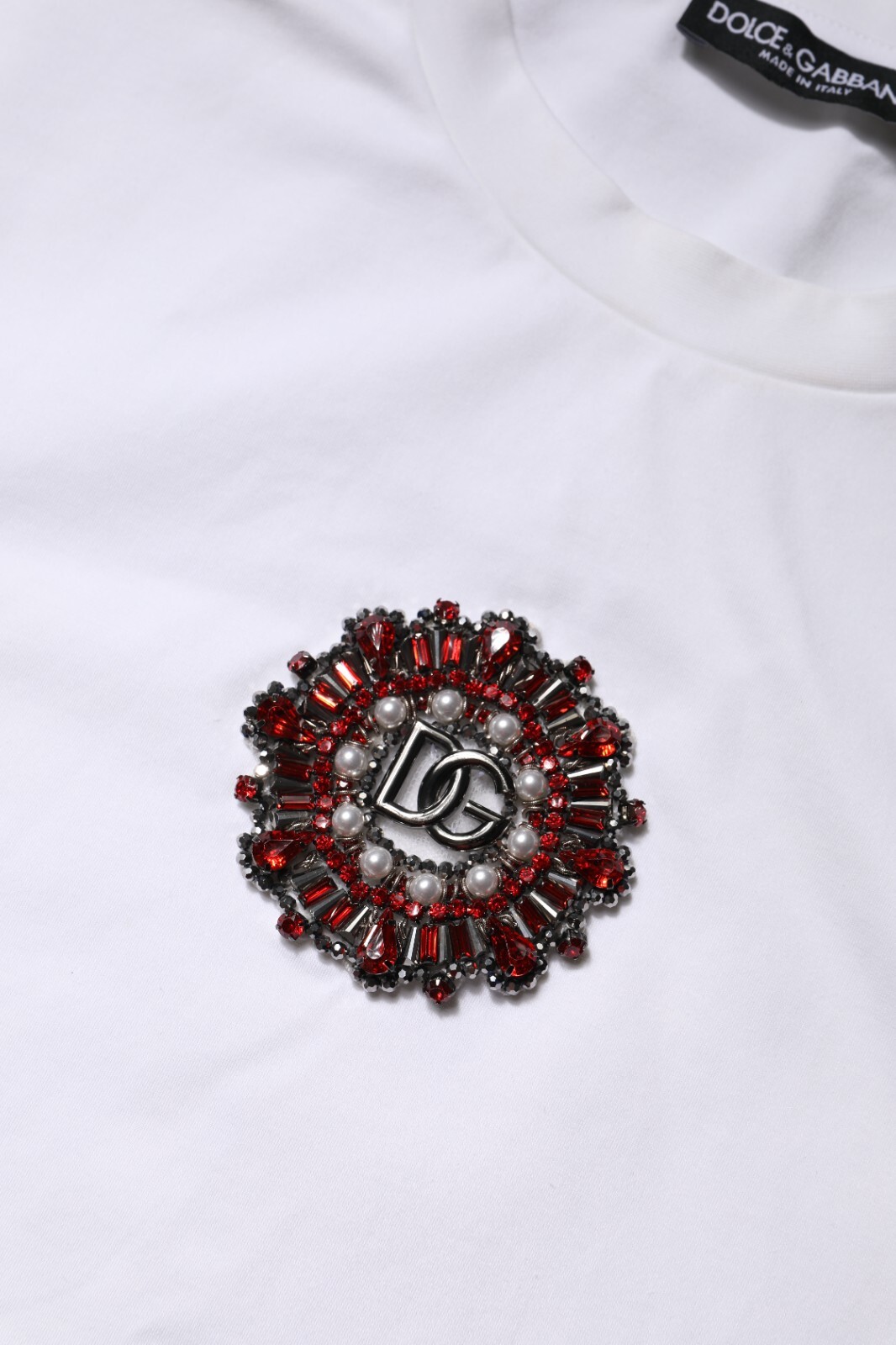 DOLCE & GABBANA T-shirt White Logo Embellish Short Sleeves IT52/US42/XL 1280usd