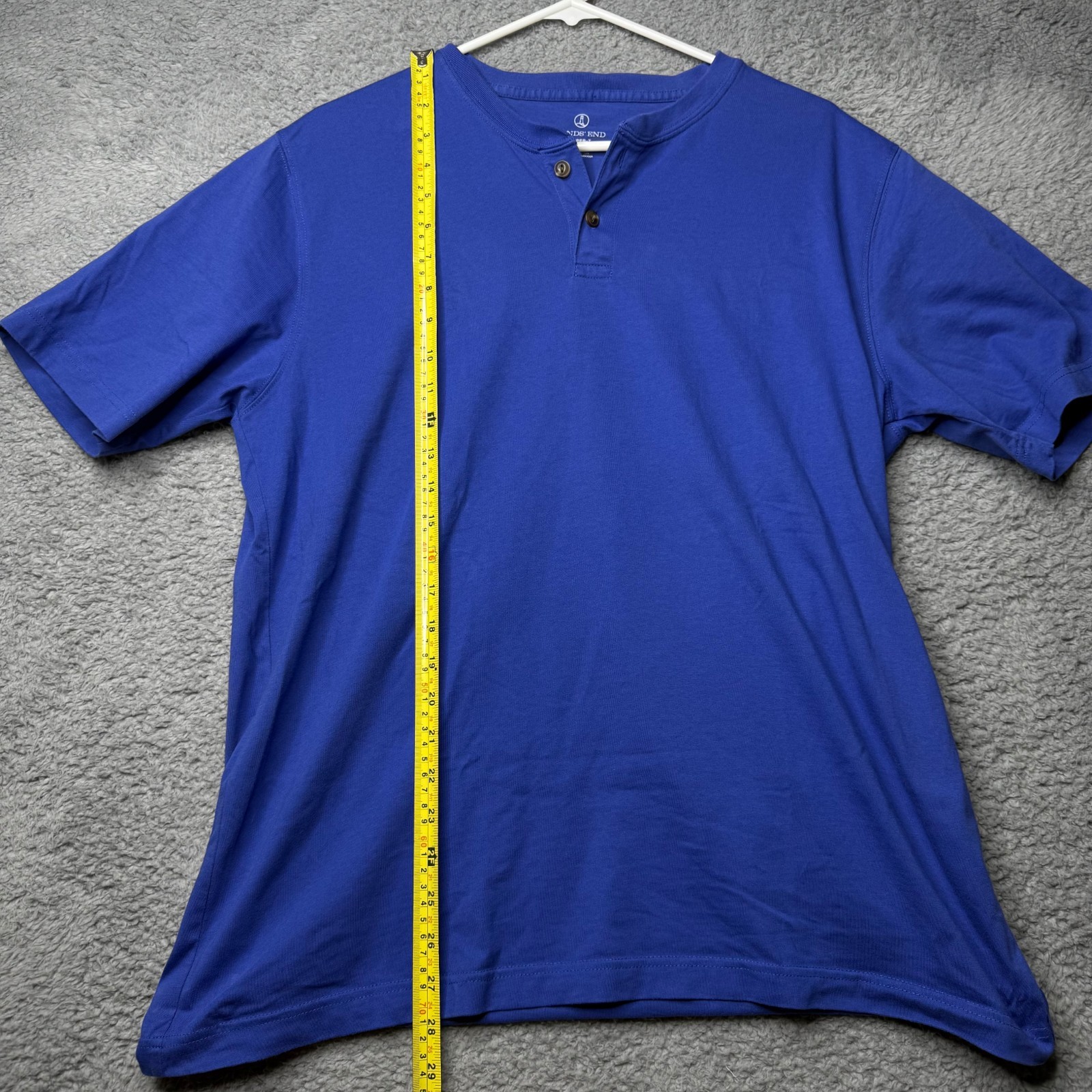 Lands End Super T Shirt Men&rsquo;s Large Blue Short Sleeve Henley