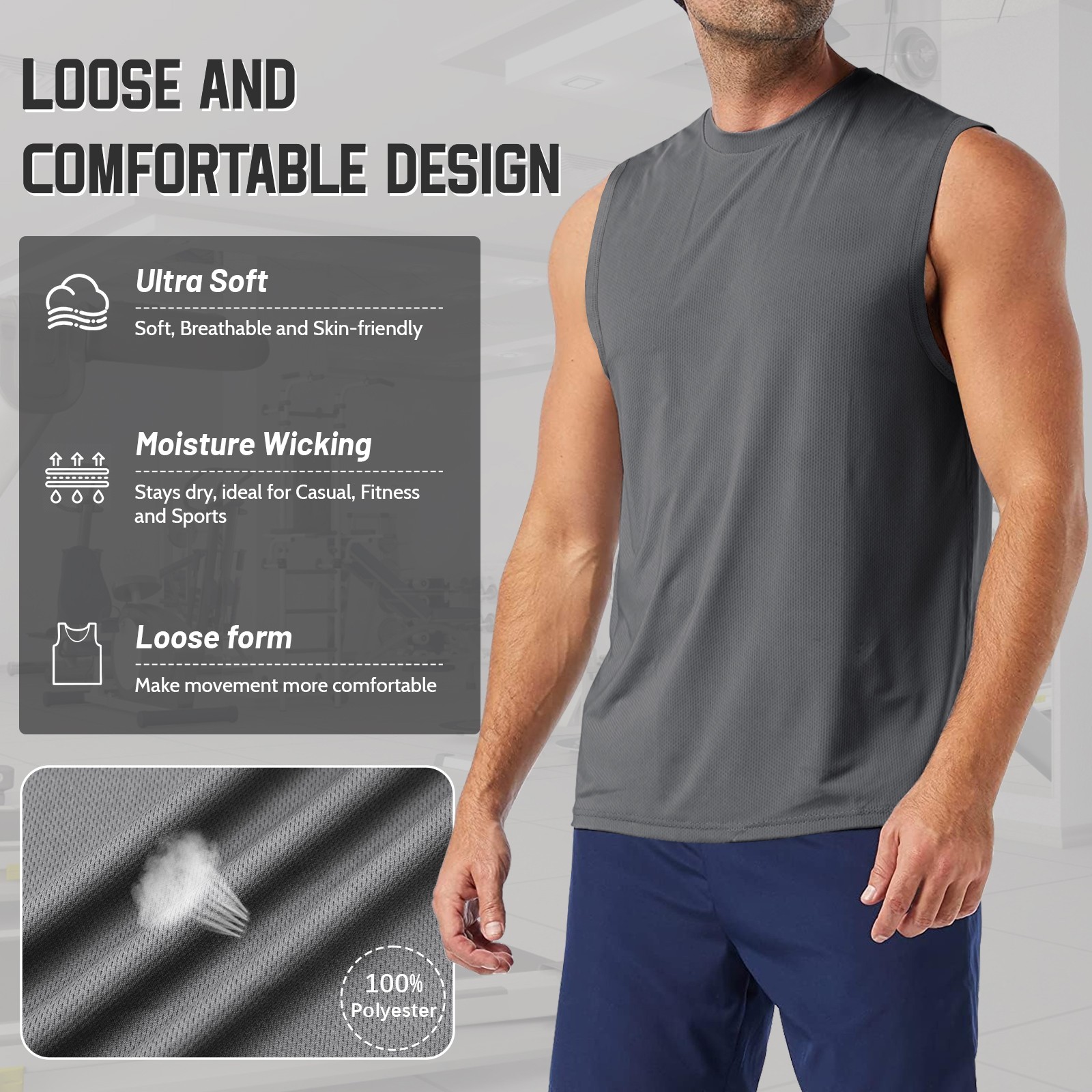 3 Pack Men Quick Dry Sleeveless Muscle Shirts Gym Summer Fitness Workout Running